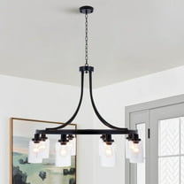 32" Black Wagon Wheel Chandelier, 8-Light Farmhouse Glass Pendant Lights Kitchen Island Round Hanging Lighting fixtures Ceiling for Living Room, Dining Room, Kitchen Island, Entryway, Foyer