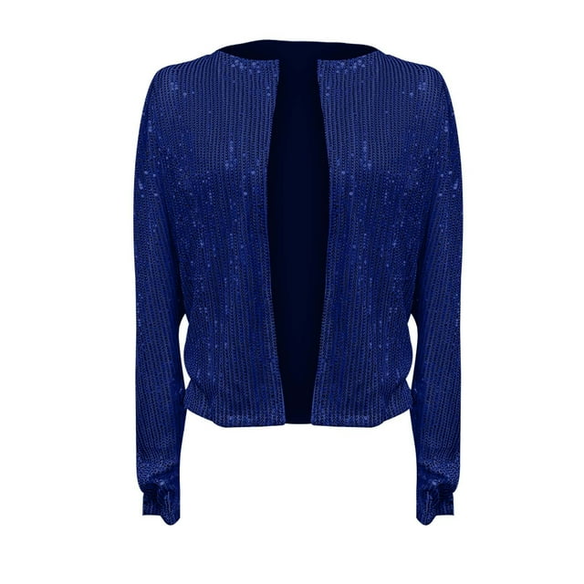 GDREDA Veste à Paillettes pour Femme, Boutonnée, Manches Longues, Décontractée, Fête, Blazer Scintillant, Bleu, G