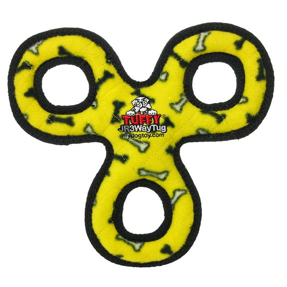Tuffy Junior 3WayTug Yellow Bone, Durable Plush Dog Toy