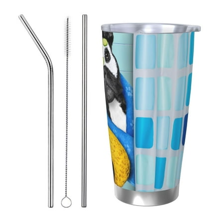 

Lukts French Bulldog Dog in a Bathtub for 20OZ Car Cup Stainless Steel Direct Drinking Straw Thermos Cup Suitable for Office Travel and Car-Straw Three-piece Set