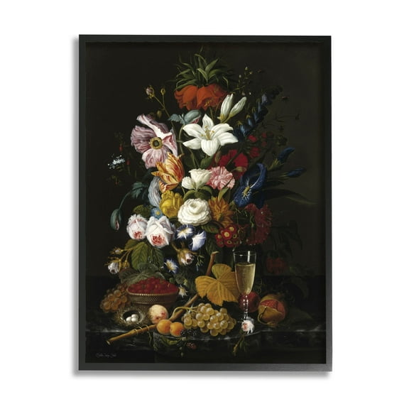Stupell Industries Traditional Floral Goblet Still Life Painting Black Framed Art Print Wall Art, Design by Stellar Design Studio