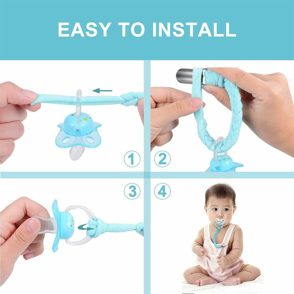 Disgod 4x Baby Dummy Clips Boys Girls Teething Soother Pacifier Clip Chain Holder Strap(Blue + Yellow + White + Grey)