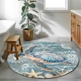 thumbnail image 4 of 4Ft Round Rug, Blue Turtle Coastal Non-Skid Rubber Backing Large Area Rugs - Living Room Bedroom Home Office, Summer Beach Nautical Starfish Coral Indoor Floor Mat Carpets Washable Rug, 4 of 9