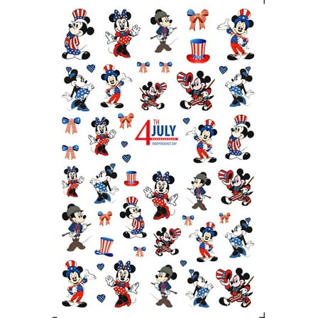 American Nail Art Stickers 4th of July Red White Blue Cute Minnie Mickey Nail Sticker Mouse Ears - American Flag D175