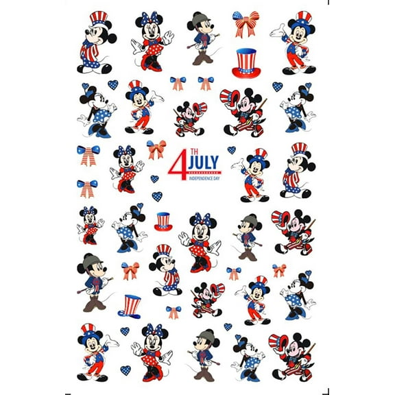 American Nail Art Stickers 4th of July Red White Blue Cute Minnie Mickey Nail Sticker Mouse Ears - American Flag D175