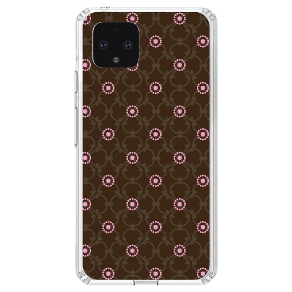 DistinctInk Clear Shockproof Hybrid Case for Google Pixel 4 (5.7" Screen) - TPU Bumper, Acrylic Back, Tempered Glass Screen Protector - Brown & Pink Floral Pattern