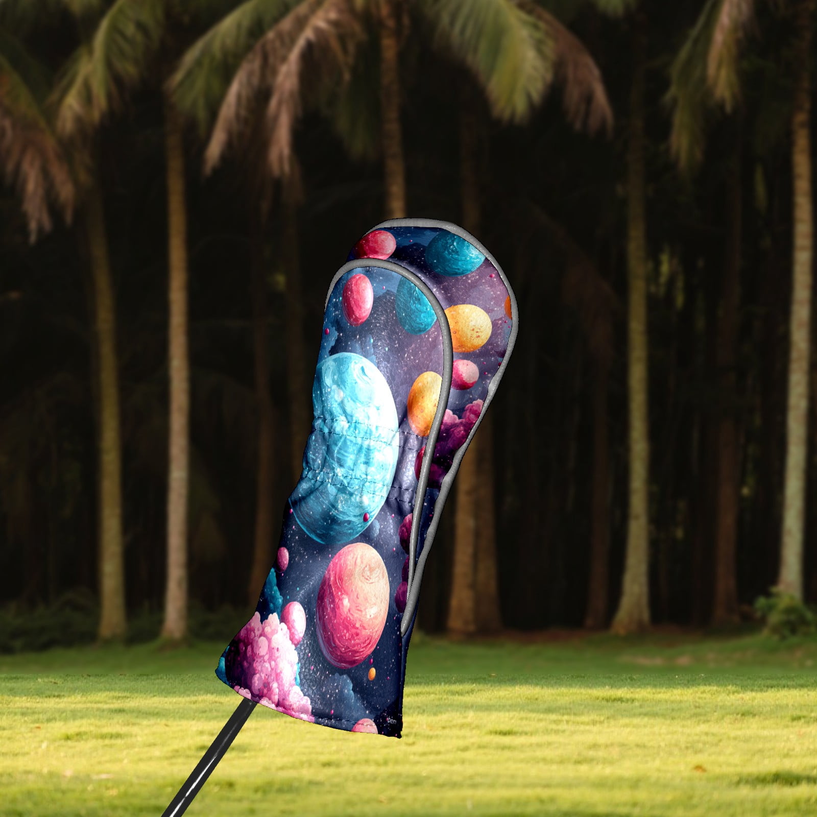 Golf Club Covers PU Leather Waterproof Head Covers for Fairway Woods Hybrids Colorful Planet Unisex Fits Most Brands