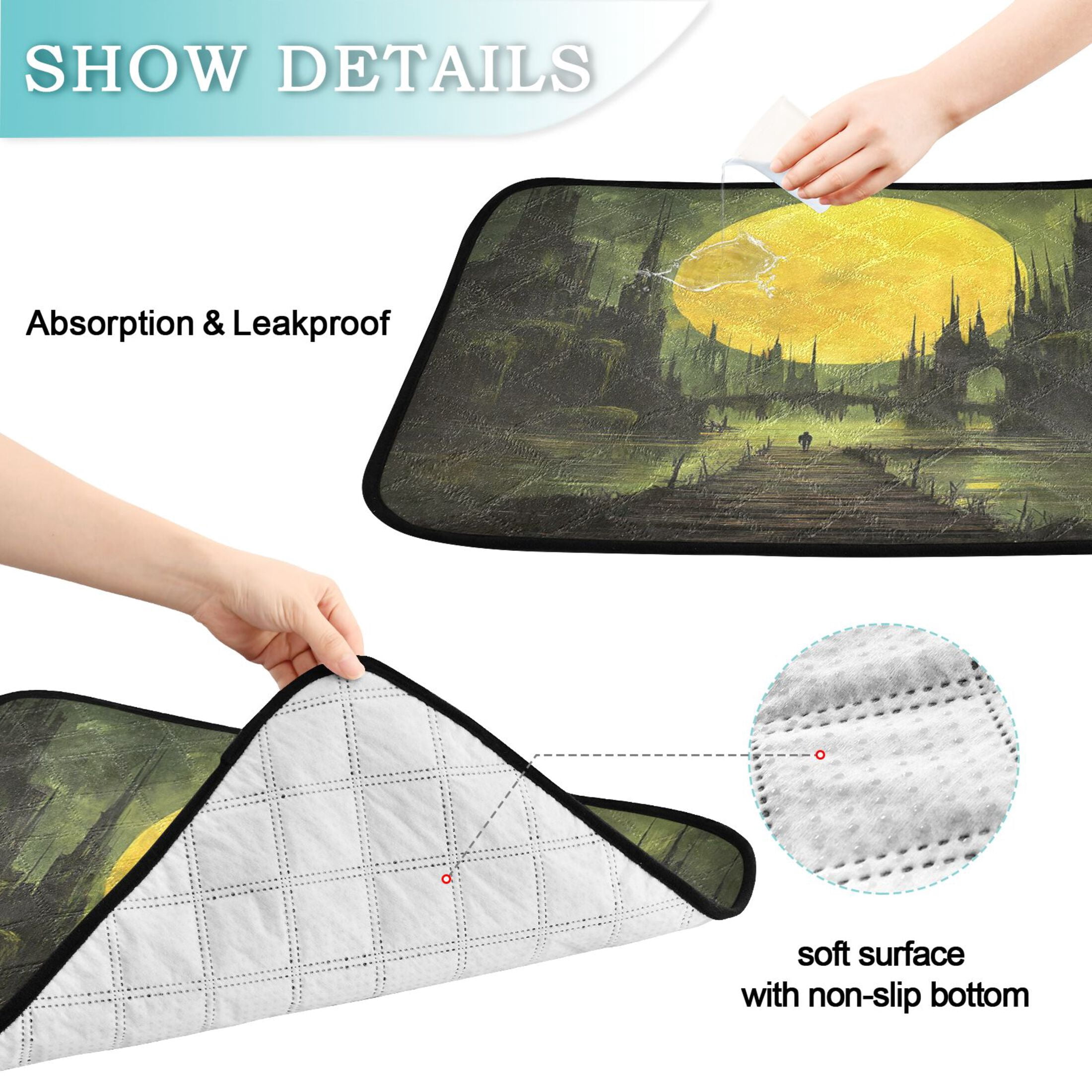 Qxltty Dark Ancient City Cat litter Pads Pet Set of 3 Diaper Mats Center Anti-leakage Layer Absorbent Soft and Comfortable