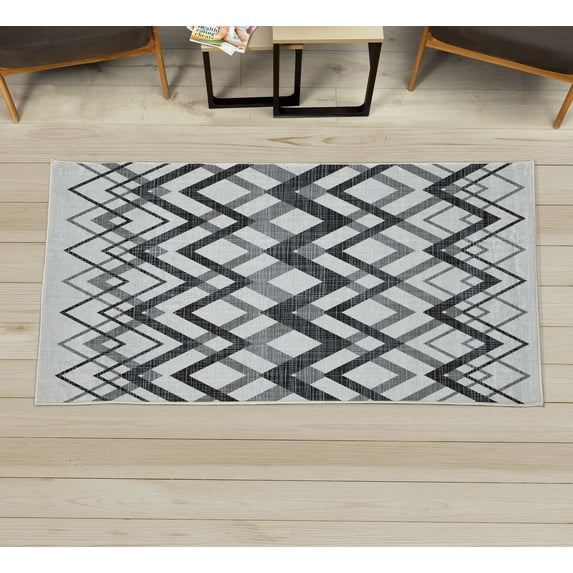 Chevron Decorative Rug, Vintage Overlapping Zigzag Lines Thin and Thick Stripes Old Classical, Quality Carpet for Bedroom Dorm and Living Room, 6 Sizes, Dimgray Coconut, by Ambesonne