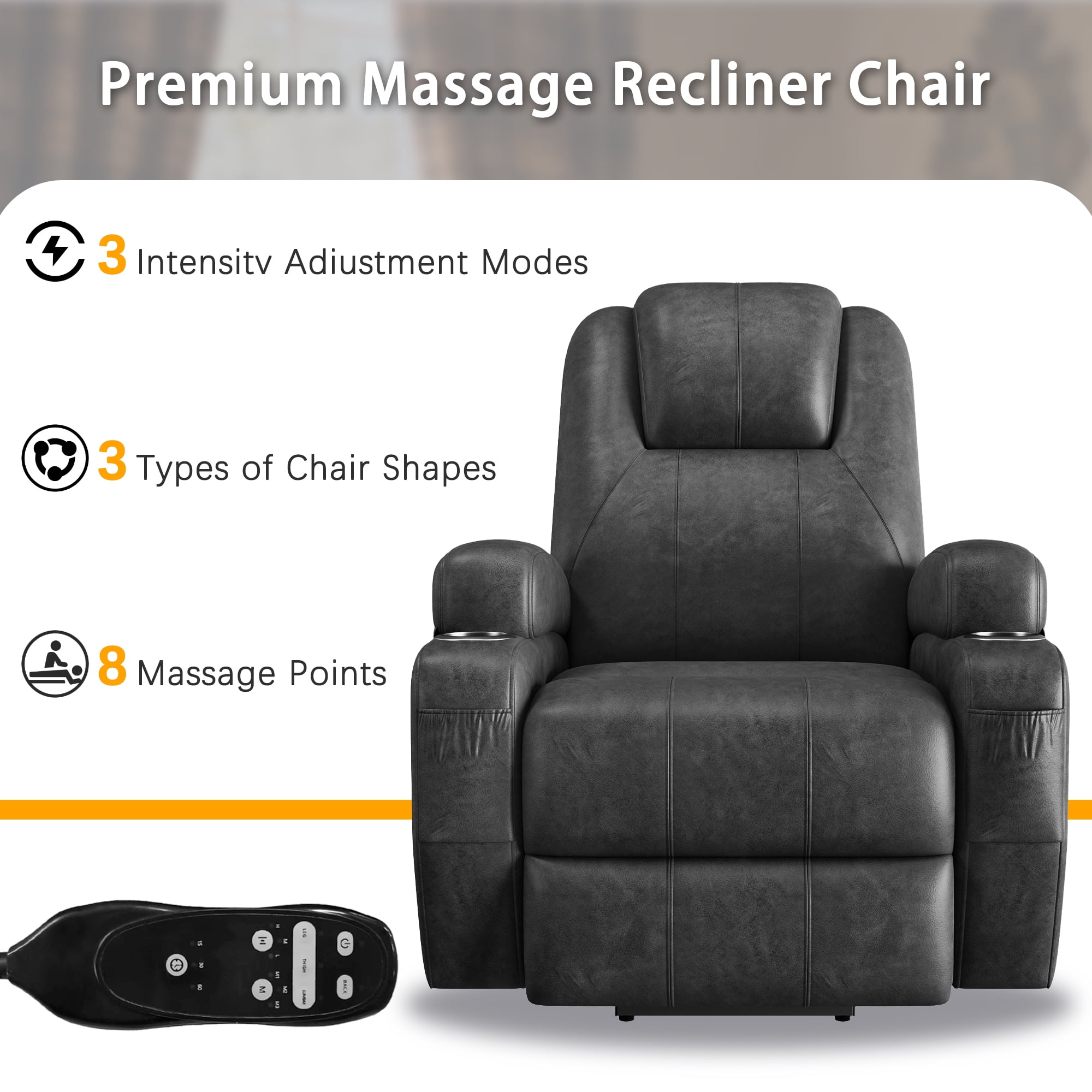 Furmax Electric Power Lift Leathaire Recliner Chair with Massage for Bedroom, Black
