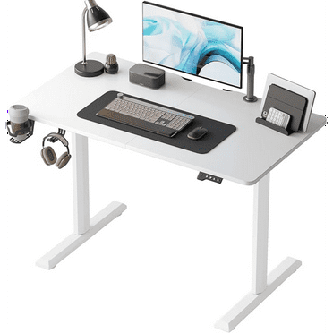 44 x 24 Inches Standing Desk, Height Adjustable Electric Standing Desk, Stand up Table, Sit Stand Home Office Desk with Splice Board, White