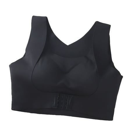 

JGGSPWM Women Yoga Sports Front Closure Extra-Elastic Breathable Lace Trim Bra Underwear Black L