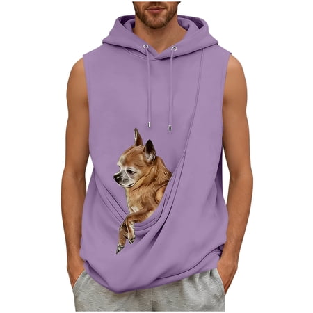 JTSRKL Men s Pet Pouch Sleeveless Hoodie Loose Oversized Plain Casual Unisex Vest Kangaroo Puppy Cat Kitten Animal Carrier Daily Pullover Tops Purple M