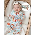 thumbnail image 4 of BemeyourBBs Newborn Baby Girls Western Cowgirl Outfits Ruffle Footed Romper Long Sleeve Boots Print Zipper Footie Jumpsuit Headband Spring Fall Winter Clothes, 4 of 9
