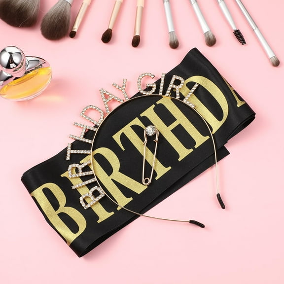 Toyvian 1Set Birthday Headband with Satin Sash Elastic Decorative Headband for Party Use Assorted Color