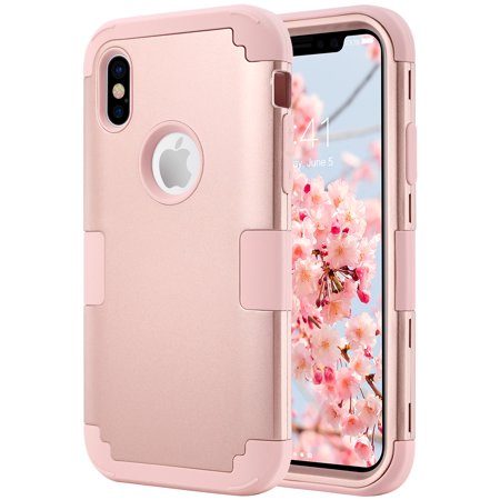 iPhone X Case, iPhone 10 Case, ULAK Heavy Duty Shockproof Hard PC Soft Silicone Rubber Protective Case for Apple iPhone X 5.8 inch Rose