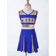 thumbnail image 3 of TiaoBug Kids Girls Cheer Leader Uniform Sleeveless V Neckline Crop Top+Skirt Halloween Outfit Blue 14, 3 of 7