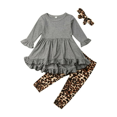 

Baby Girl Ruffle T-Shirt Dress Toddler Leopard Pants Clothes Outfits