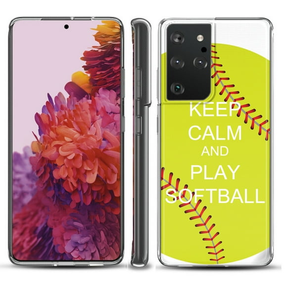 Slim-Fit Lightweight Protective Phone Case compatible with Samsung Galaxy S21 ULTRA 5G, by OneToughShield ® - Keep Calm Softball