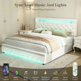 thumbnail image 3 of SIBEDS PU Leather White LED Bed Frame with Adjustable Headboard and 2 Drawers Pockets, King, 3 of 8