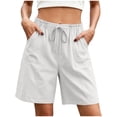 thumbnail image 3 of Women's Cotton Loose Fit Casual Shorts with Pockets Elastic Waist Drawstring Comfy Soft Stretchy Summer Lounge Athletic Gym Outdoor Everyday Womens | VerBelle,White S, 3 of 7