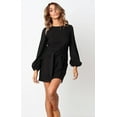 thumbnail image 1 of Robe Élégante à Manches Longues Lanterne pour Femmes, Col Rond, Taille Nouée, Tricotée, Robe de Cocktail, 1 of 6
