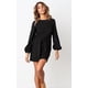 thumbnail image 3 of Vestido corto elegante de manga farol para mujer, cuello redondo, cintura con lazo, vestido de cóctel de punto Adepaton WRMH-217-7, 3 of 7