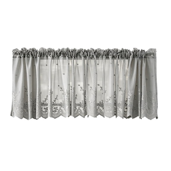 Elegant Lace Tier Curtains Rod Pocket Ruffled Cafe Curtains Sheer Voile Short Window Curtains for Kitchen and Coffee Shop, 68.9x21.7 In