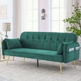 thumbnail image 2 of 72.5" Convertible Futon Sofa Bed with 2 Pillows, Velvet Sleeper Sofa with Adjustable Backrest, Upholstered Loveseat Sleeper Couch with Padded Cushions, for Living Room Bedroom Office, Green, 2 of 9