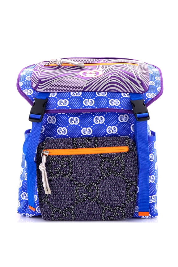 Pre-Owned Panelled Double Buckle Backpack GG Jacquard Nylon and Rubber Large By Rebag