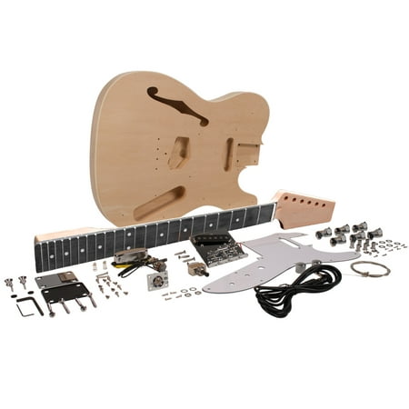 Seismic Audio DIY Traditional Semi-Hollow Electric Guitar Kit - Unfinished Luthier Project Kit -