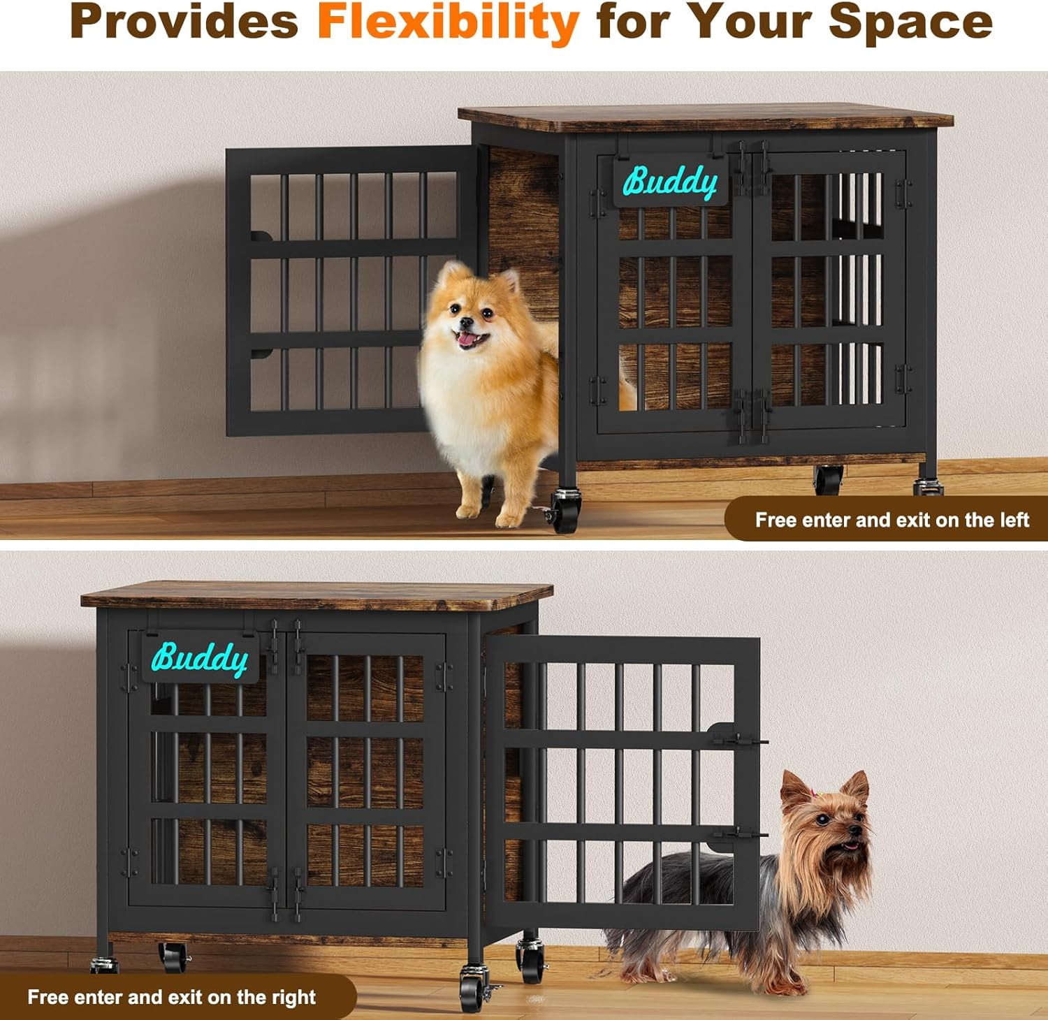 POAO 27"Dog Crate Furniture with Name Tag,Heavy Duty Dog Kennel Indoor for Small Dogs,Double-Door Sturdy Furniture Style End Table for Anxiety Dog