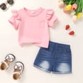thumbnail image 3 of Younger Tree Baby Girl Shorts Outfit Kid Summer Print T-Shirt Denim Shorts Clothes Set for 18-24 Months, 3 of 9
