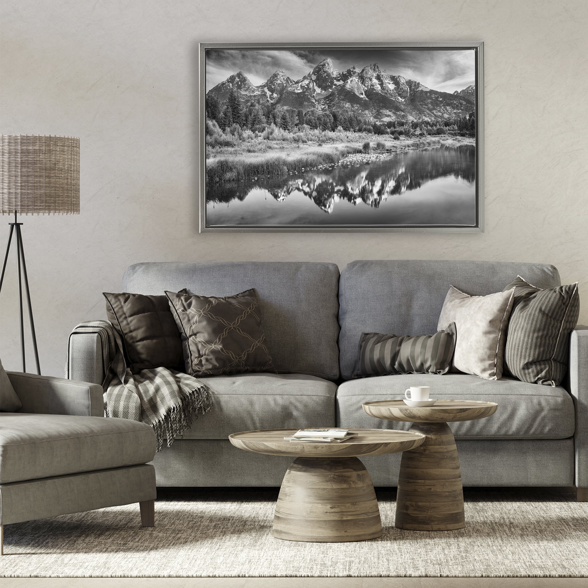 Stupell Industries Teton Mountain Reflections Gray Framed Floater Canvas Wall Art, design by Rick Berk