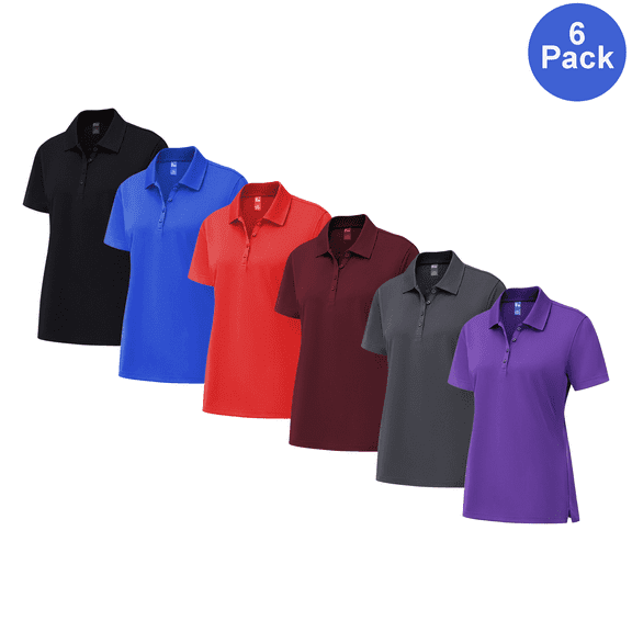 Zfeel Women's Poly Polo Shirt, Short Sleeve Pure Dry Fit Moisture-Wicking Mix Color Tee, S, 6 Pack