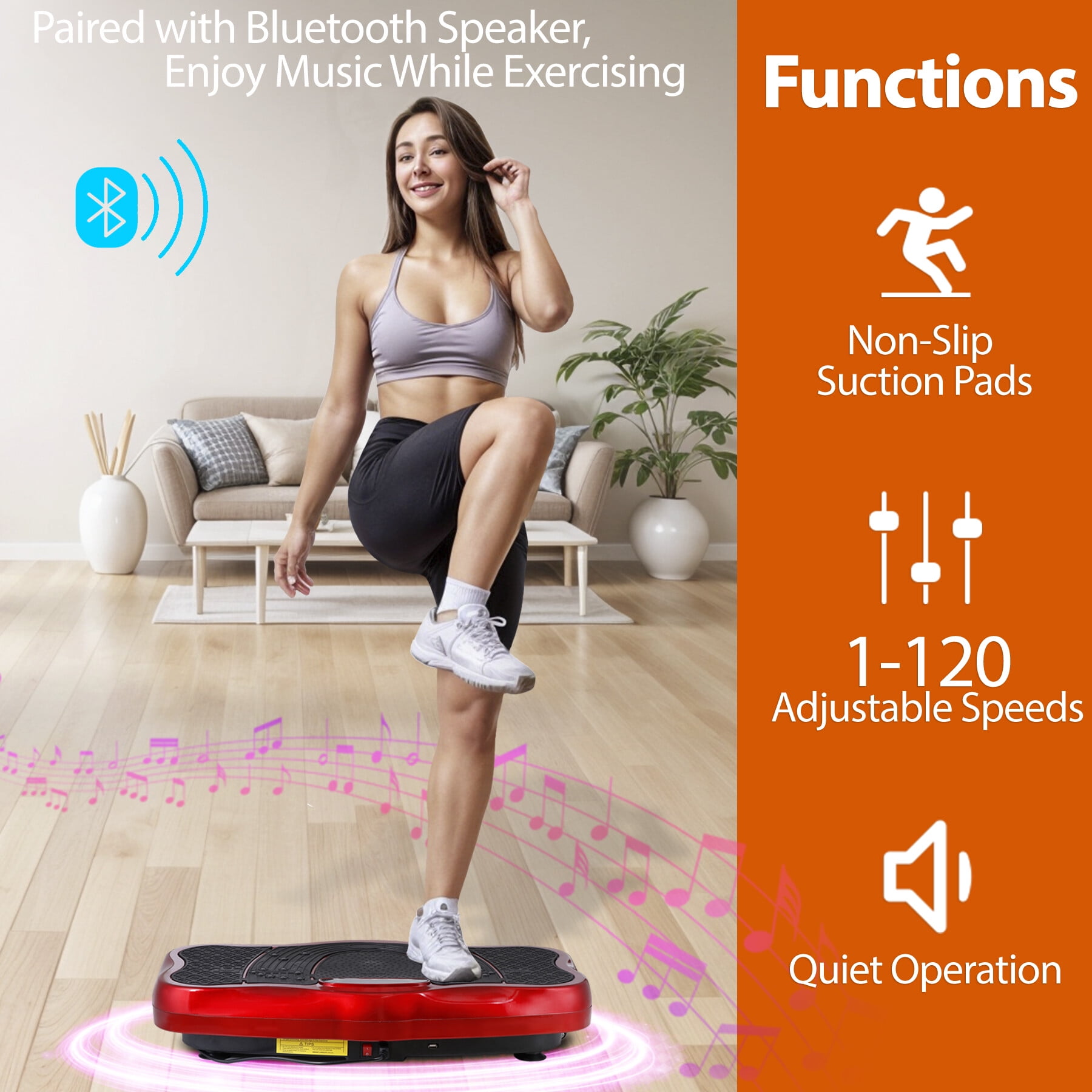 HomGarden Vibration Plate Exercise Machine 120 Levels Full Body Fitness Workout Platform Lymphatic Drainage W/Bluetooth, USB Port, Remote, Red