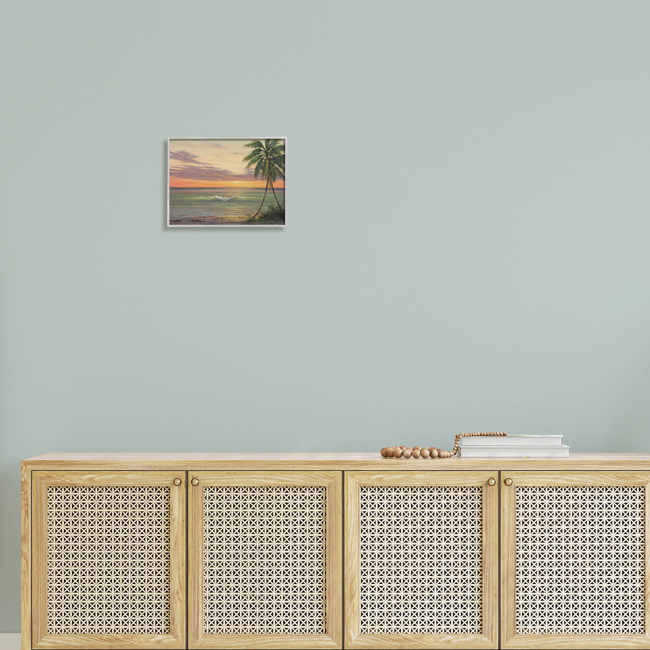 Tropical Ocean Waves Beach Coastal Painting Gray Framed Art Print Wall Art
