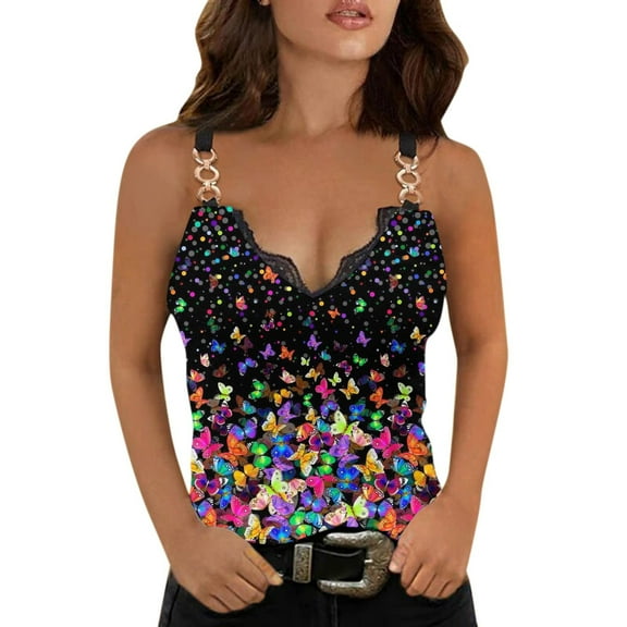 JINMGG Tank Tops for Women under $5,Fashion Woman V-Neck Sleeveless Blouse Cami T-Shirt Printing Camis Tops Red M