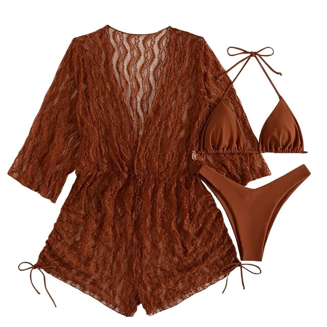 CAICJ98 Maillots de Bain de Contrôle du Ventre pour Femmes Femmes Réversible Lacets Ensembles Bikini Floral et Rayé A,S