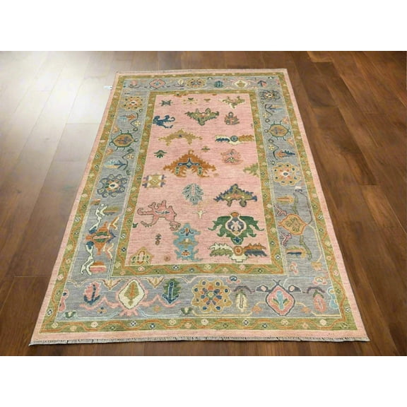 Oushak Pink 6X9 Handmade Wool Rug # 12216