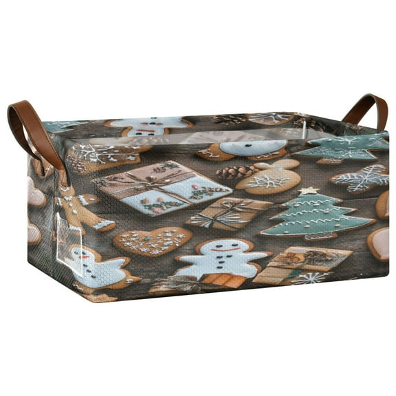 Christmas Cookies Storage Basket Soccer Plaid Fabric Hoard Box Oversized Collapsible Closet Organizer with Metal Iron Frame 16.9×11.4×7.7in