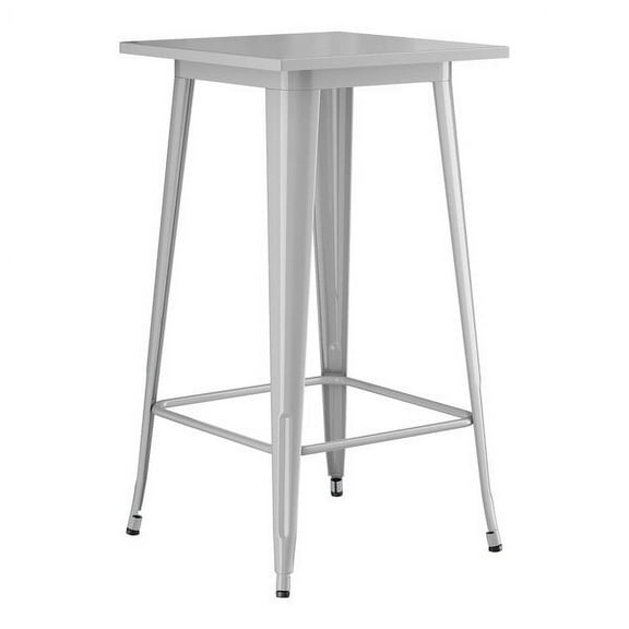 24" Square All Weather Silver Metal Restaurant Patio Bar Height Table For Indoor or Outdoor Use