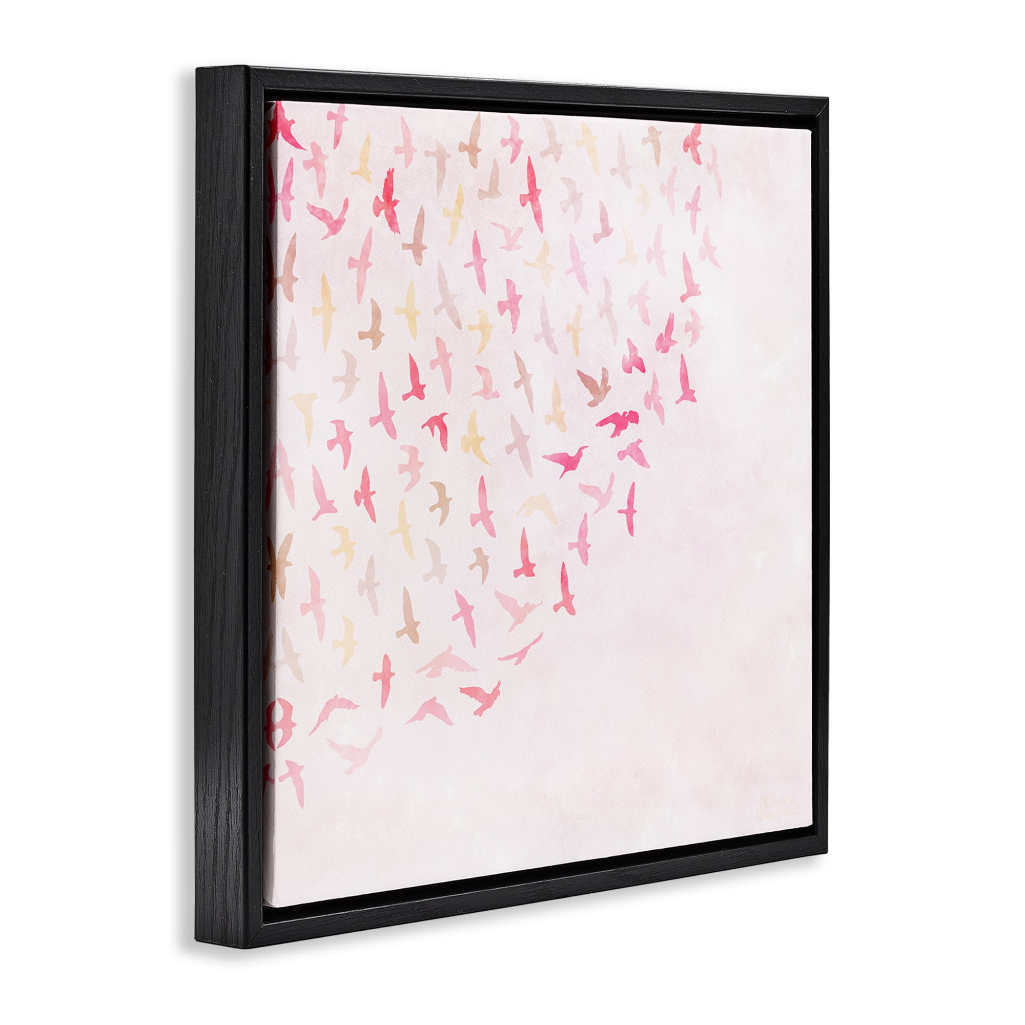 Stupell Industries Fluttering Pink Birds Animals & Insects Painting Black Floater Framed Canvas Art Print Wall Art, 25 x 25