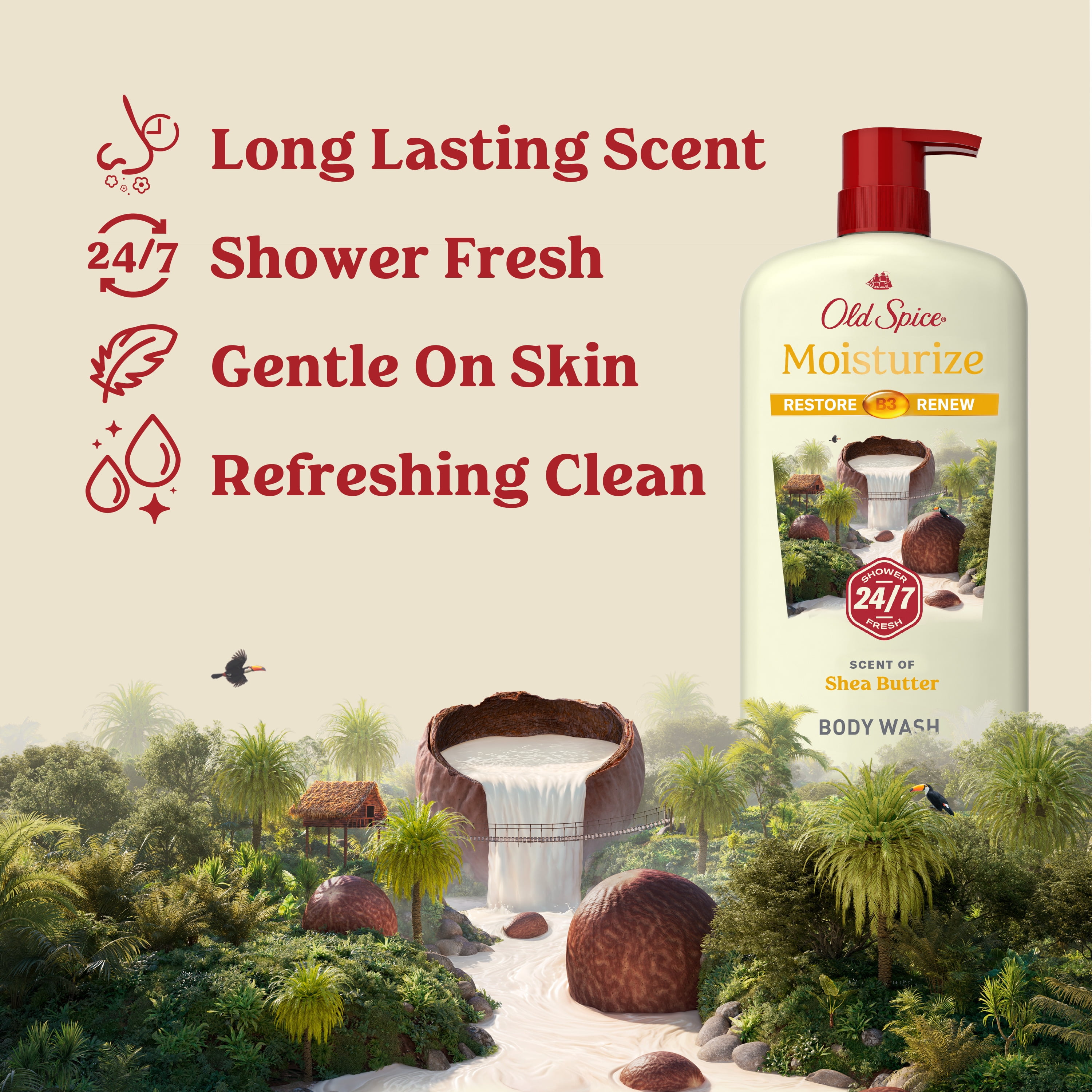 (2 pack) Old Spice Men's Body Wash Moisturize with Shea Butter, All Skin Types, 30 fl oz