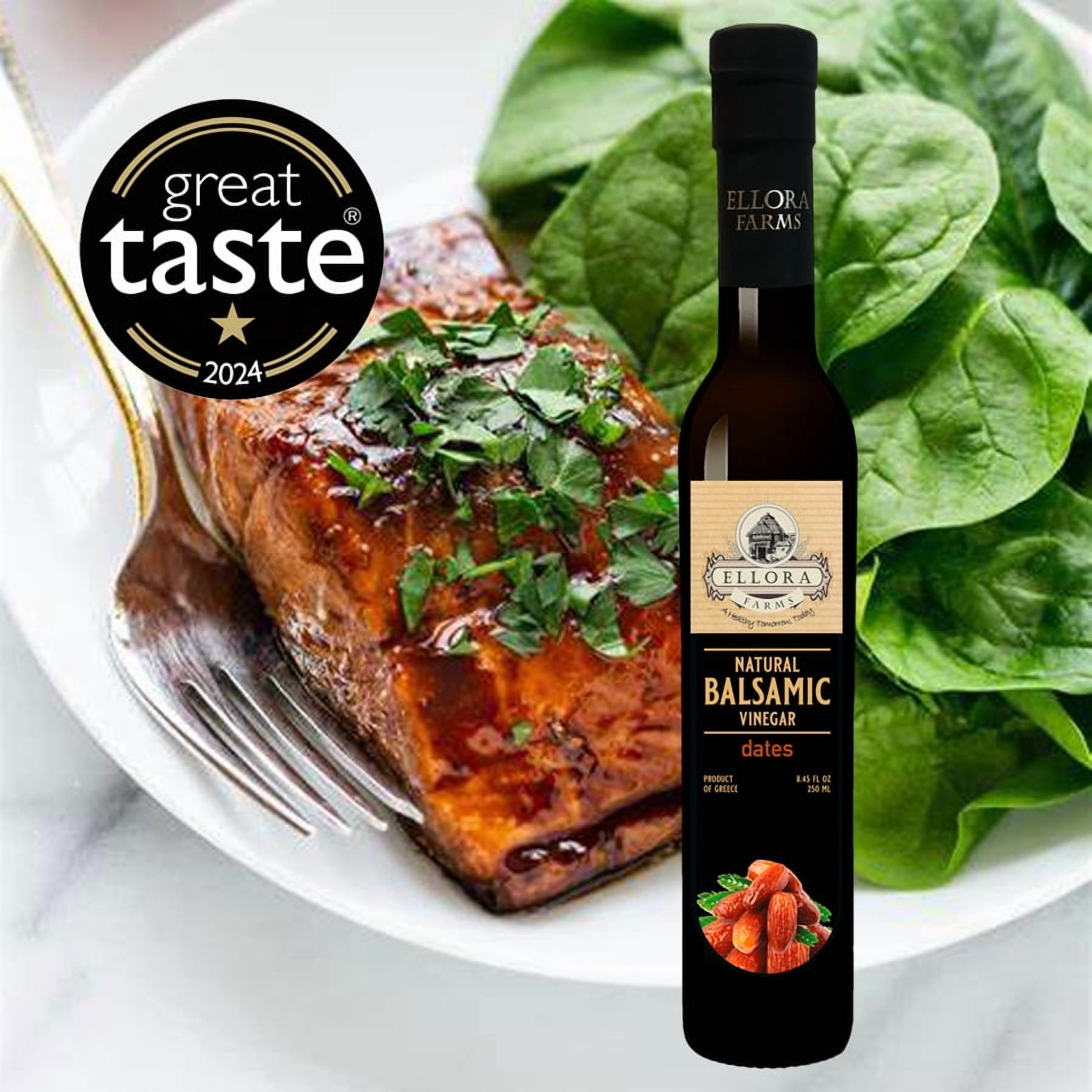 Ellora Farms Fresh Dates Infused Thick Balsamic Vinegar, No-Added Sugar, No-Preservatives, 8.45 oz Glass Bottle