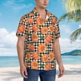 thumbnail image 5 of Balery Autumn Pumpkins Gingham Print Men's Hawaiian Shirts Short Sleeve Beach Shirt Relaxed Fit Vacation Button Down Shirts-X-Large, 5 of 9