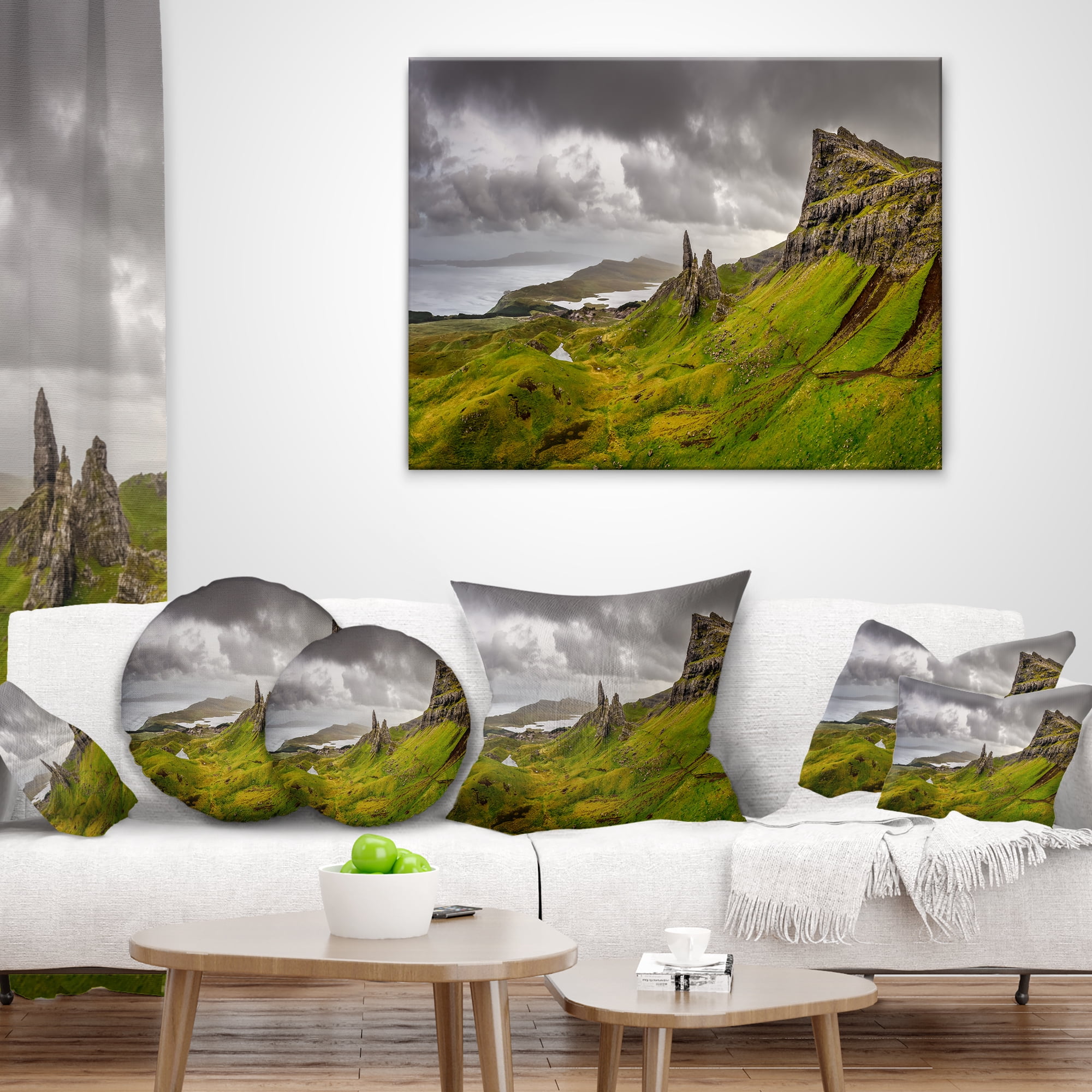 Designart Storr Mountains Panorama - Landscape Photography Throw Pillow - 12x20