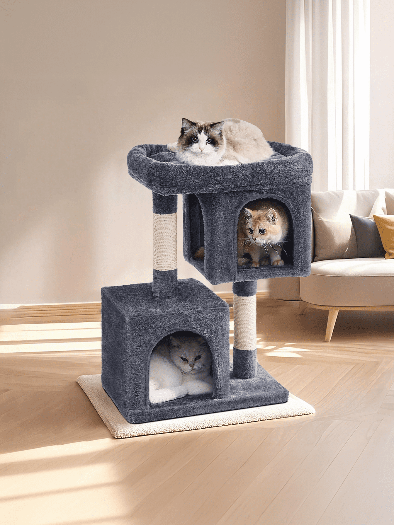 ZenStyle 53-inch Cat Tree, Condo Scratching Post Tower, Plush Dark