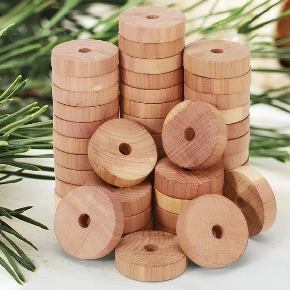LAMIRO 10-45 Pack 100% Natural Cedar Wood Rings for Clothes Storage,Cedar Blocks for Wardrobes Closets and Drawers