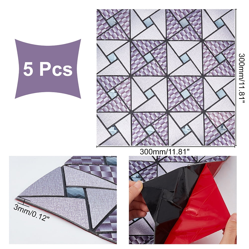5 Pcs Glass Mirrors Mosaic Tiles Self-Adhesive Mosaic Peel Geometric Patterns Backsplash Tile for Home Decoration or DIY Crafts